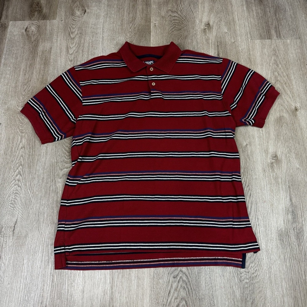 Chaps Ralph Lauren Striped Polo Shirt Mens Cotton Blend Red White Large